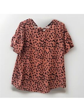 Papermoon Claudia Ruched Sleeve Blouse Med Coral Black Leopard Spot Stitch Fix